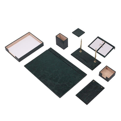 Luna Leather Desk Set 10 Accessories Green