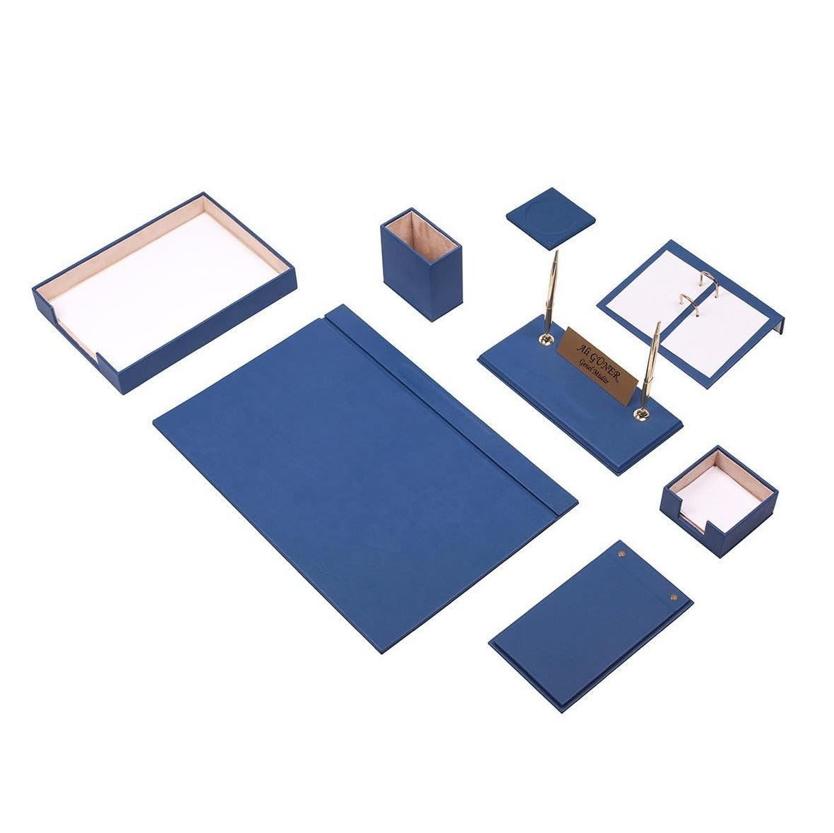 Luna Leather Desk Set 10 Accessories Blue