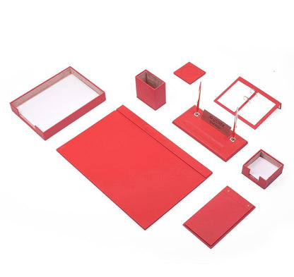 Luna Leather Desk Set 10 Accessories Red