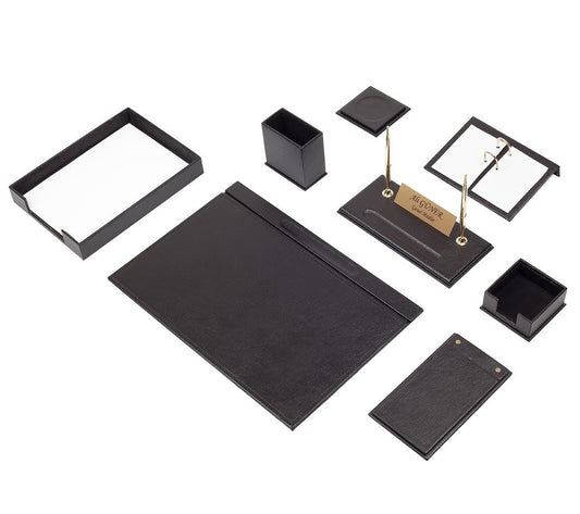 Luna Leather Desk Set 10 Accessories Black