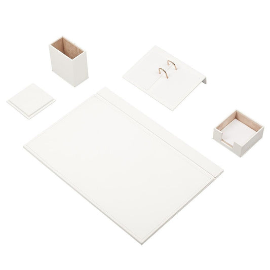 Luna Leather Desk Set 5 Accessories White