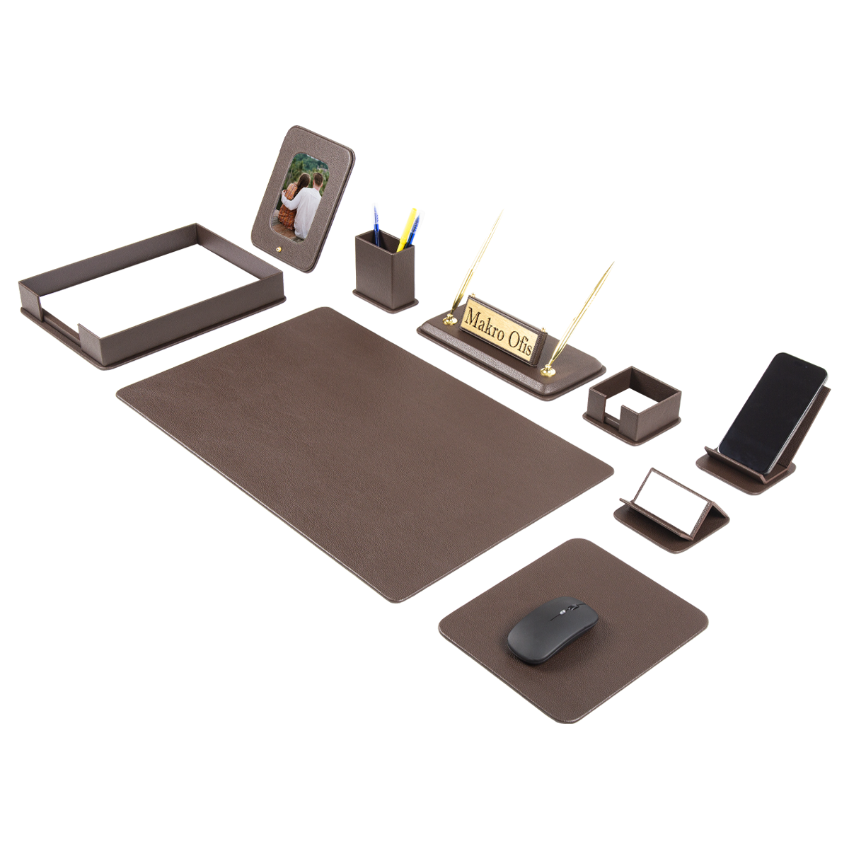 DORA Leather Desk Set - 11 Accessories - Burgundy