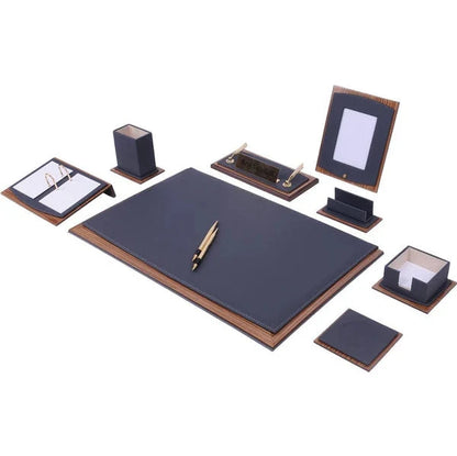 Star Luxury Gray Leather Desk Set 10 Pieces With Customizable Nameplate