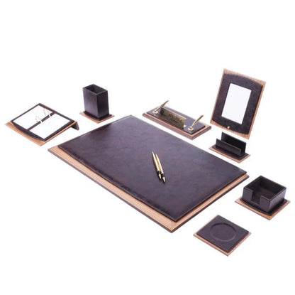 Star Luxury Gray Leather Desk Set 10 Pieces With Customizable Nameplate