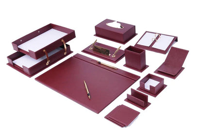 VEGA Leather Desk Set - 14 Accessories - Gray