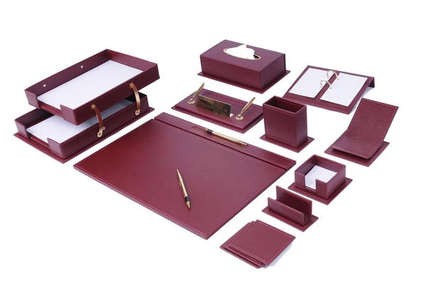 VEGA Leather Desk Set - 14 Accessories - Tan