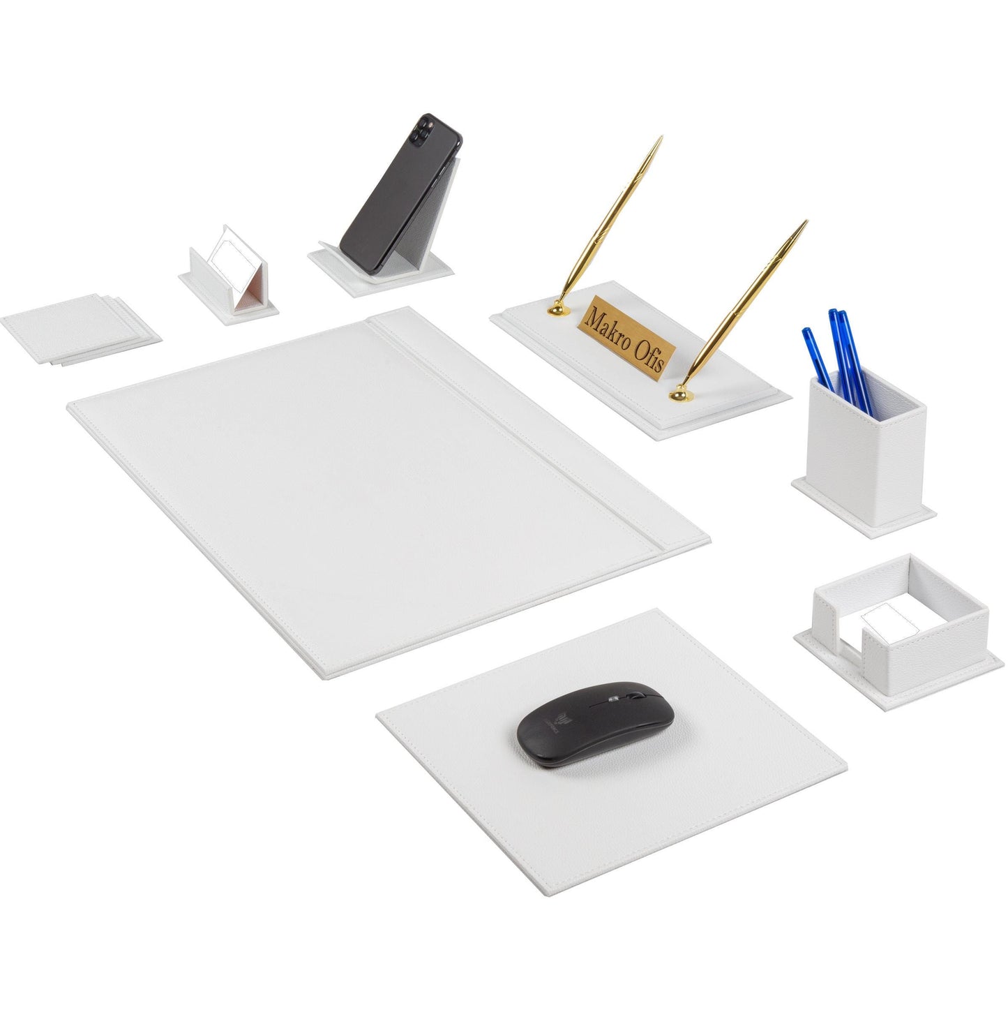 VENUS Leather Desk Set - 12 Accessories - White