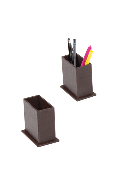 GALAXY Brown Leather Desk Set 12 Pieces With Double Document Rack