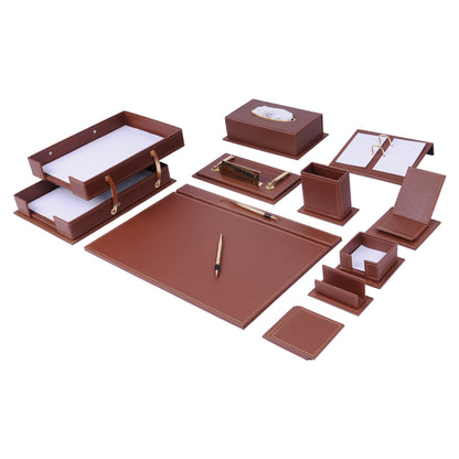 VEGA Leather Desk Set - 14 Accessories - Gray