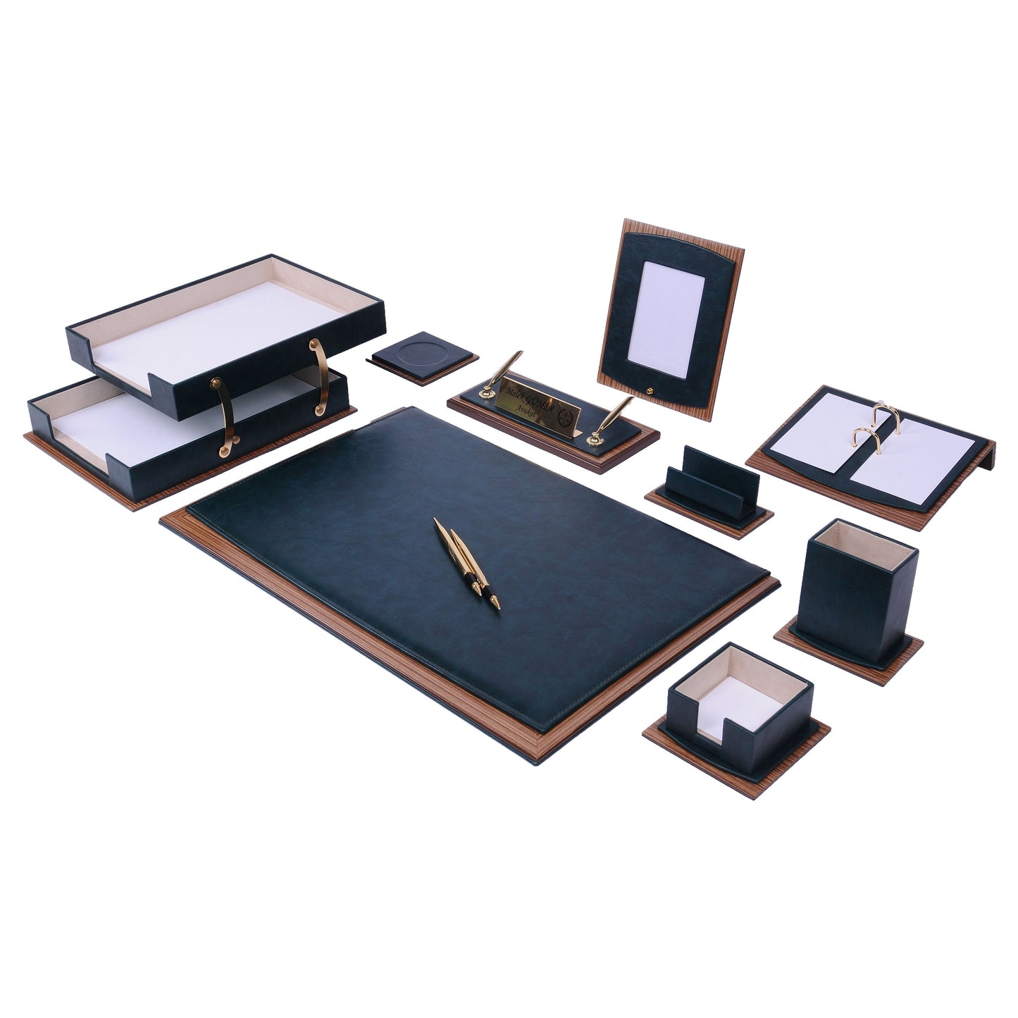 Star Luxury White Leather Desk Set 11 Pieces With Double Document Rack